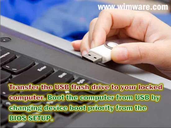 plug in the burned USB to locked Windows 10 computer