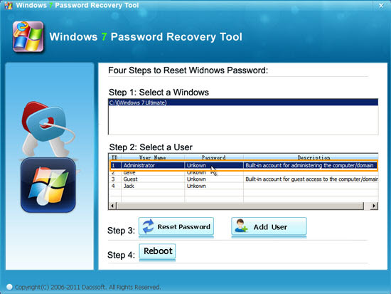 recover windows 7 user account's password