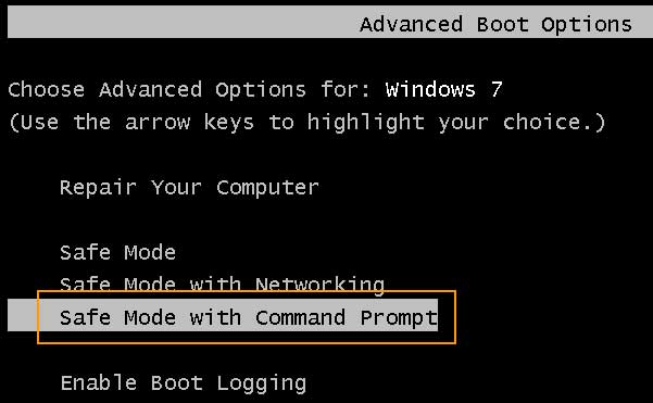 boot windows 7 from safe mode with command prompt