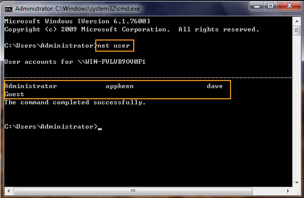 run command to reset Windows 7 password