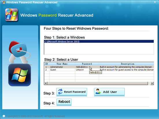 reset Windows server 2003 password