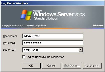 login server 2003 domain controller with new password
