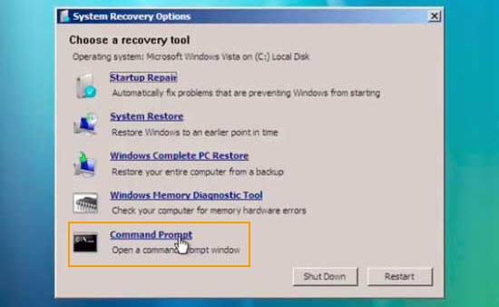 select command prompt option