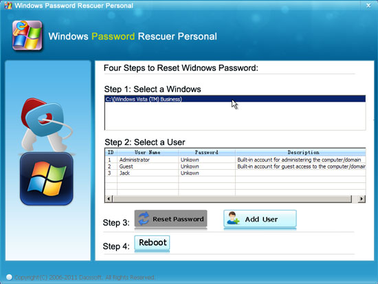 select a Windows Vista user account