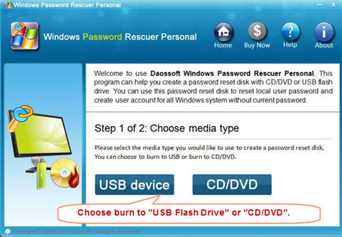 Create password recovery disk with CD, DVD or USB