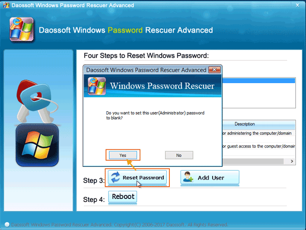 use reset password button to reset password
