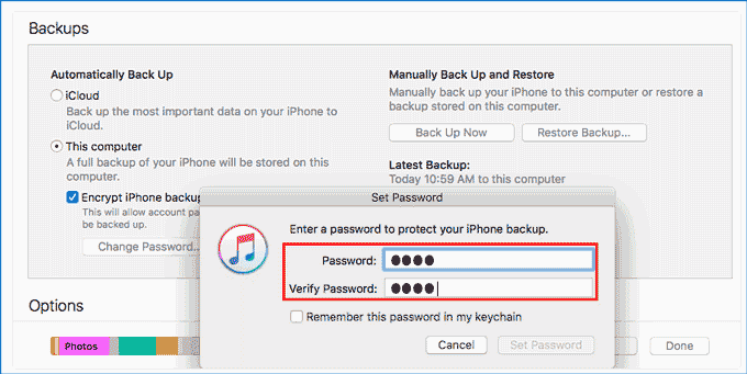 set a new password for iTunes backup