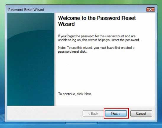windows vista home premium password reset wizard