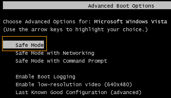 boot windows vista home premium from safe mode